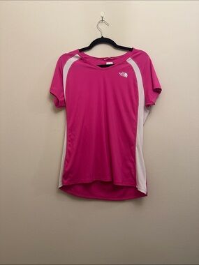 The North Face Hot Pink VaporWick Short-Sleeve Active V-Neck White Panels Shirt